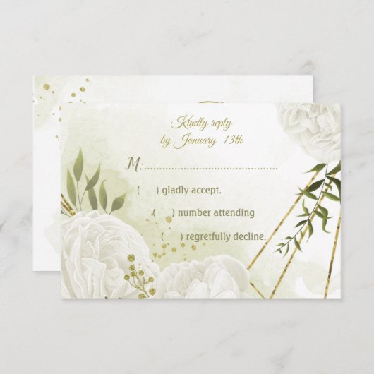 白かわいらし花緑葉植物 出欠カード (正面/裏面)