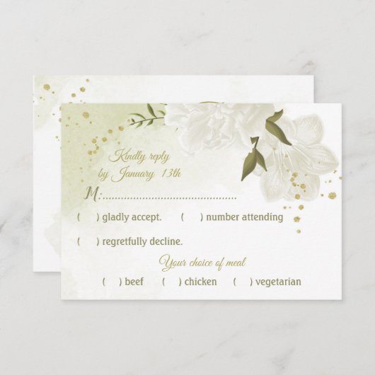 白かわいらし花緑葉植物 出欠カード (正面/裏面)