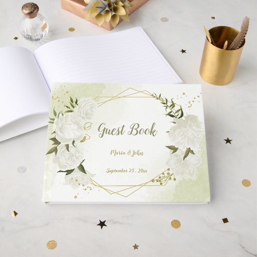 白かわいらし花緑離れ幾何ゲスト ゲストブック (正面見開き)