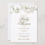 白かわいらし花赤ちゃんシャワー 招待状 (正面)