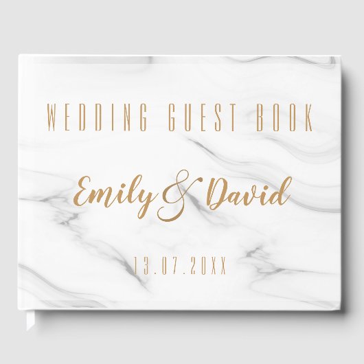 白かわいらし茶色の大理石エレガントな結婚記念の品 ゲストブック (正面)