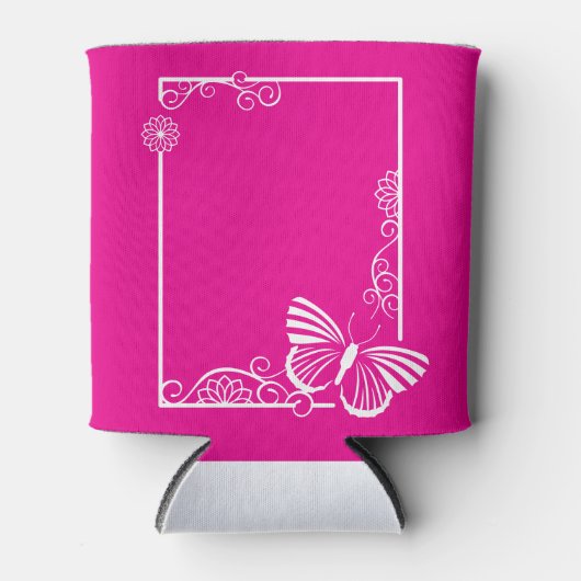 白かわいらし蝶クール-暗い赤紫色 缶クーラー (正面)