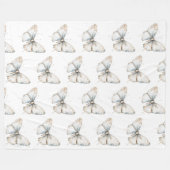 白かわいらし蝶 フリースブランケット (正面(横))