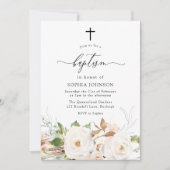白かわいらし赤面水色フローラガールズバプテスマ 招待状 (正面)