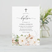 白かわいらし赤面水色フローラガールズバプテスマ 招待状 (スタンド正面)