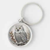 白かわいらし雪フクロウ冬 キーホルダー (正面)