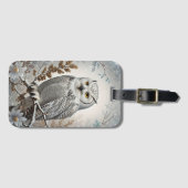 白かわいらし雪フクロウ冬 ラゲッジタグ (正面横)