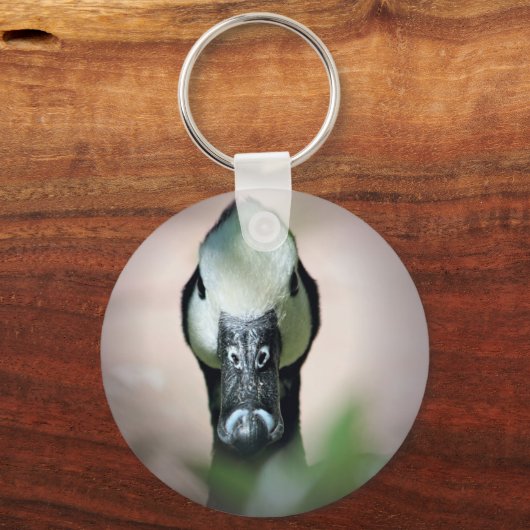 白かわいらし顔と黒くちばしを持つアヒル キーホルダー (正面)