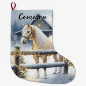 白かわいらし馬のクリパーソナライズされたスマス ラージクリスマスストッキング (正面)