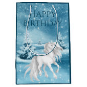 白かわいらし馬オンスノーウィンターナイト誕生日 ミディアムペーパーバッグ (正面)