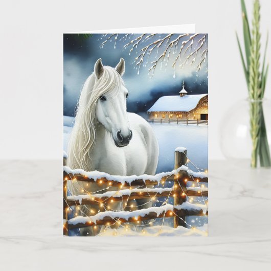 白かわいらし馬ファームクリパーソナライズされたスマス カード (正面)