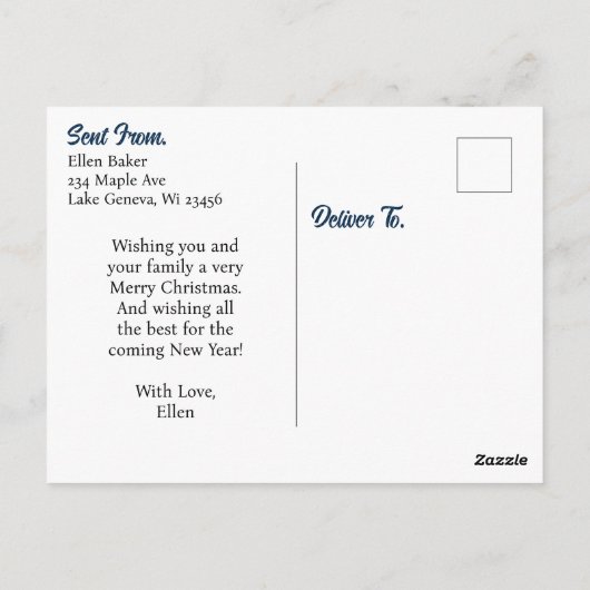 白かわいらし馬ファームクリパーソナライズされたスマス ポストカード (裏面)