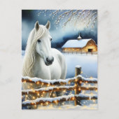 白かわいらし馬ファームクリパーソナライズされたスマス ポストカード (正面)