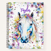 白かわいらし馬フローラパーソナライズされたスケッチブック ノートブック (正面)