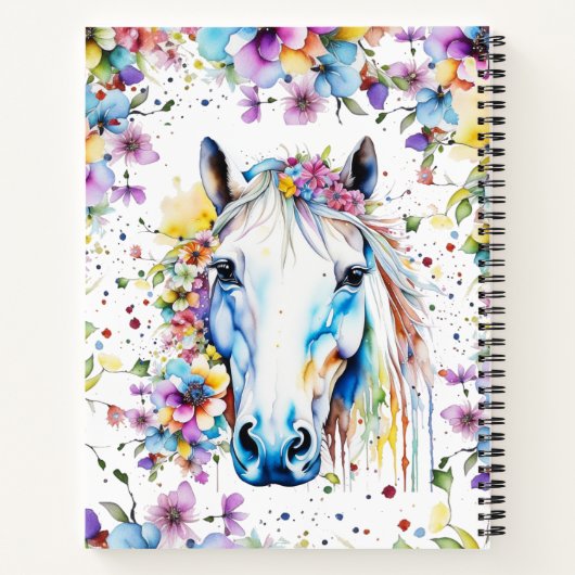 白かわいらし馬フローラパーソナライズされたスケッチブック ノートブック (裏面)
