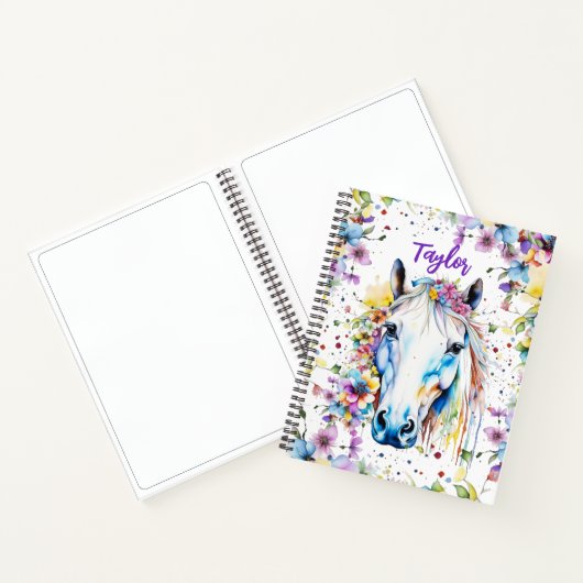白かわいらし馬フローラパーソナライズされたスケッチブック ノートブック (内部)