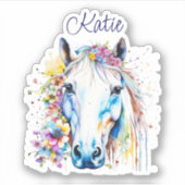 白かわいらし馬フローラパーソナライズされた シール (正面)
