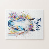 白かわいらし馬フローラパーソナライズされた ジグソーパズル (横)