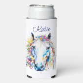 白かわいらし馬フローラパーソナライズされた スリム缶クーラー (Seltzer裏面)