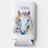 白かわいらし馬フローラパーソナライズされた スリム缶クーラー (裏面)
