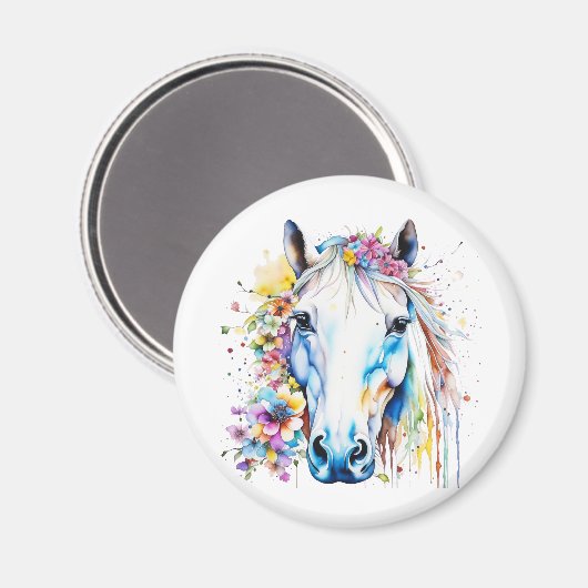 白かわいらし馬フローラパーソナライズされた マグネット (正面/裏面)