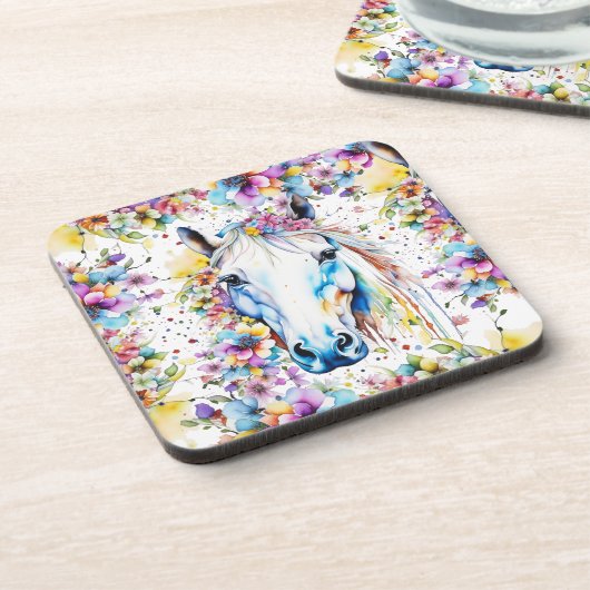 白かわいらし馬フローラ紫とピンク コースター (左側)