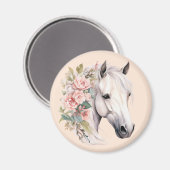 白かわいらし馬桃色エレガント花 マグネット (正面/裏面)