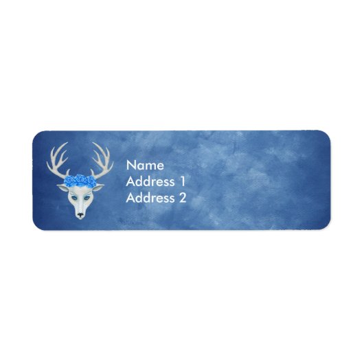 白かわいらし鹿の頭青い目を着用バラ ラベル (正面)