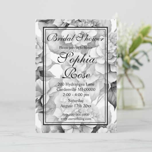 白かわいらし黒フローラ水彩ブライダルシャワー 招待状 (スタンド正面)