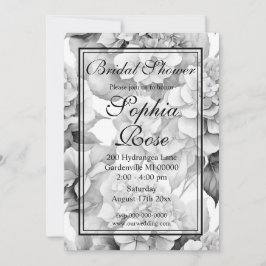 白かわいらし黒フローラ水彩ブライダルシャワー 招待状