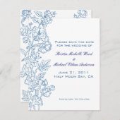 白かターコイズの花柄の保存日付 セーブザデート (正面/裏面)