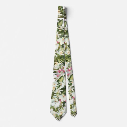 白きらめく蘭の結婚熱帯ネックタイ ネクタイ (正面)