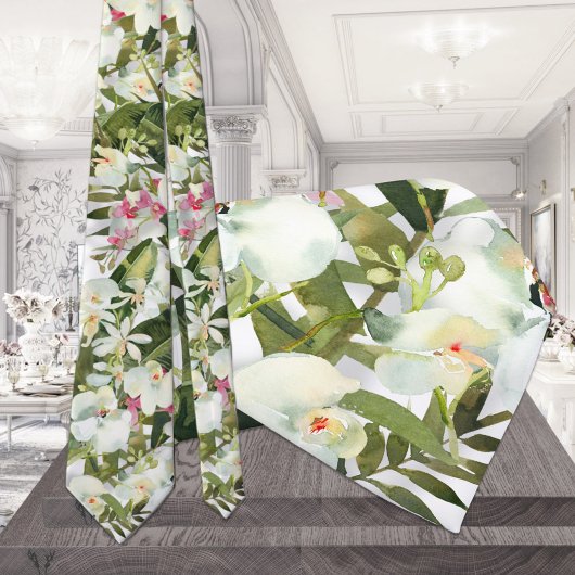 白きらめく蘭の結婚熱帯ネックタイ ネクタイ