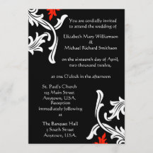 白くおよび赤いダマスク織の結婚式の黒