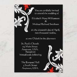 白くおよび赤いダマスク織の結婚式の黒 招待状