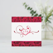 白くおよび赤いバラのカップルのシャワーの招待状 招待状 (スタンド正面)