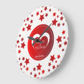 白くおよび赤い星およびハート ラージ壁時計 (傾斜)