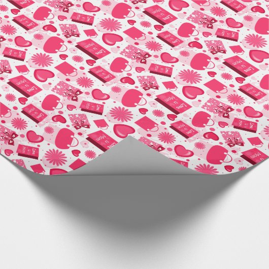 白くおよび赤い母の日継ぎ目が無いパターン ラッピングペーパー (角)
