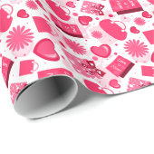白くおよび赤い母の日継ぎ目が無いパターン ラッピングペーパー (ロールコーナー)