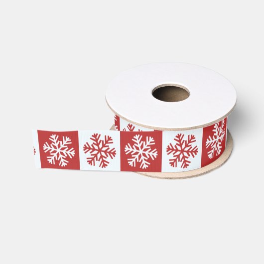 白くおよび赤い雪片 グログランリボン (リール)
