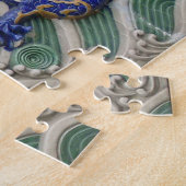 白くおよび青のアジアスタイルのドラゴン ジグソーパズル (側面)