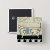白くおよび青のヴィンテージの浴槽 缶バッジ (正面&裏面)