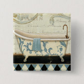 白くおよび青のヴィンテージの浴槽 缶バッジ (正面)