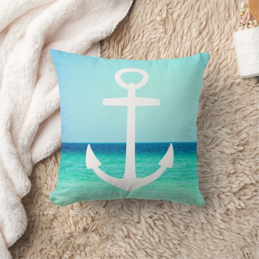 白くおよび青の航海のないかりの枕 クッション (ブランケット)