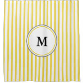 白くおよび黄色のストライプのの灰色のモノグラムのテンプレート シャワーカーテン (正面)