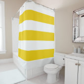 白くおよび黄色の横は縞で飾ります シャワーカーテン (インサイチュ)
