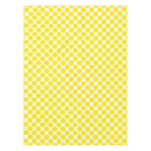 白くおよび黄色の水玉模様パターン テーブルクロス (正面)