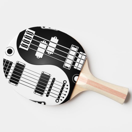 白くおよび黒いギターおよび低音の陰陽 卓球ラケット (横)