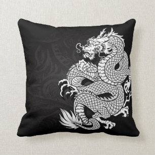 白くおよび黒い中国のなドラゴン クッション