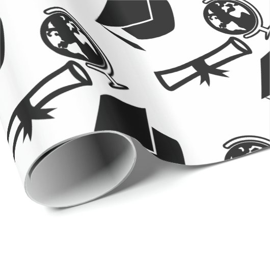 白くおよび黒い卒業の卒業生の帽子のふさの世界 ラッピングペーパー (ロールコーナー)